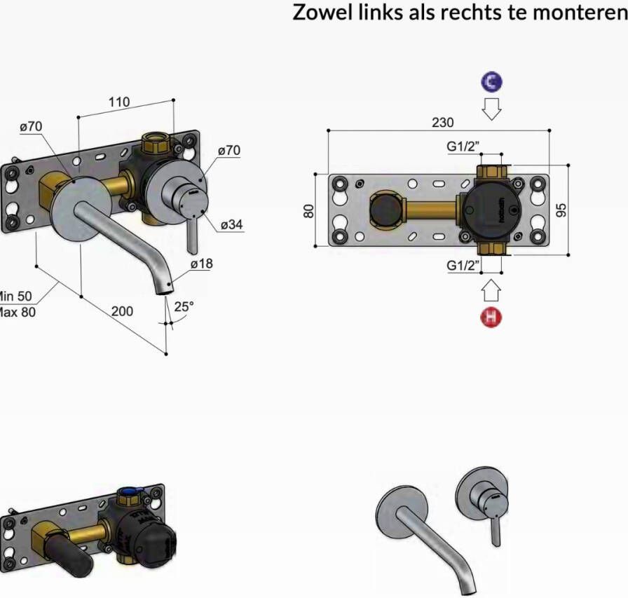 Hotbath Cobber CB105-18 inbouw wastafelmengkraan mat wit