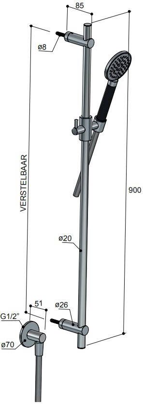 Hotbath Cobber Glijstang 90cm met handdouche Geborsteld Messing PVD M308BBP