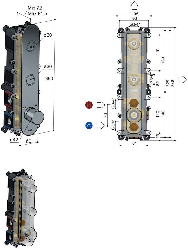 Hotbath Cobber HBPB066 inbouwdeel thermostaat met 2 pushbuttons