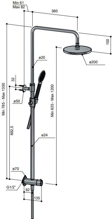 Hotbath Cobber M438 regendouchset met ronde handdouche 20 gepolijst messing