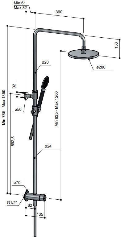 Hotbath Cobber M438 regendouchset met ronde handdouche 20 gepolijst messing PVD
