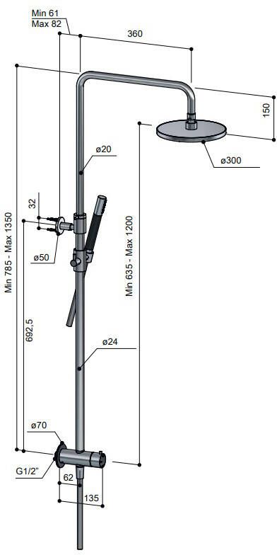 Hotbath Cobber M438 regendouchset met staafhanddouche 30 mat zwart