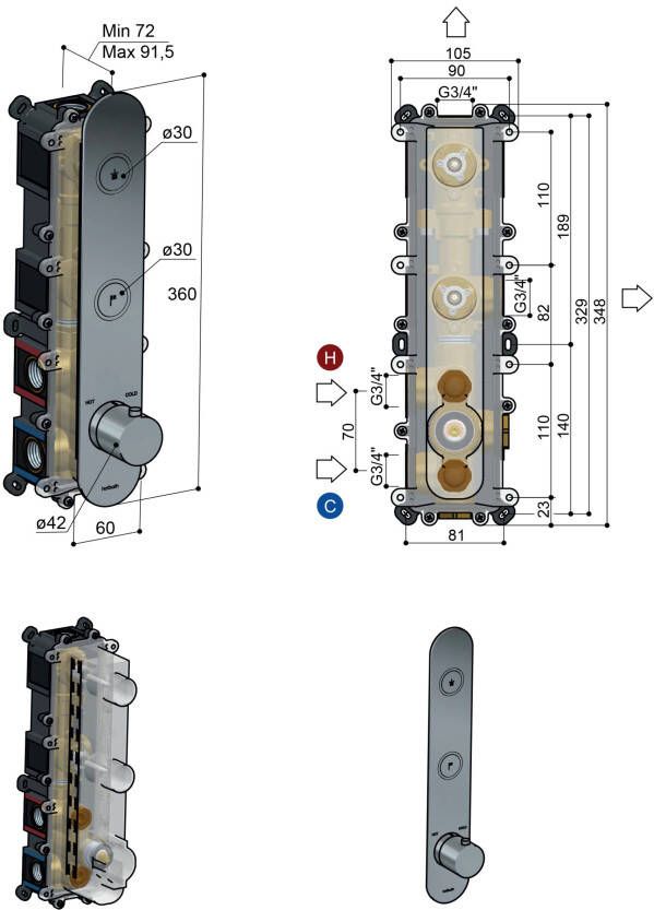 Hotbath Cobber PB066EXT afbouwdeel thermostaat met 2 pushbuttons chroom