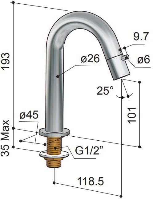 Hotbath Cobber U001 fonteinkraan gepolijst messing