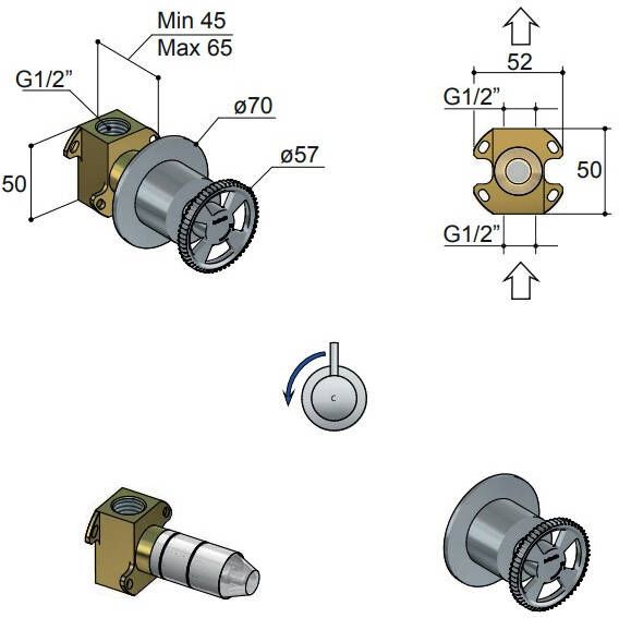 Hotbath Cobber @work CW010C inbouw stopkraan koud geborsteld messing PVD