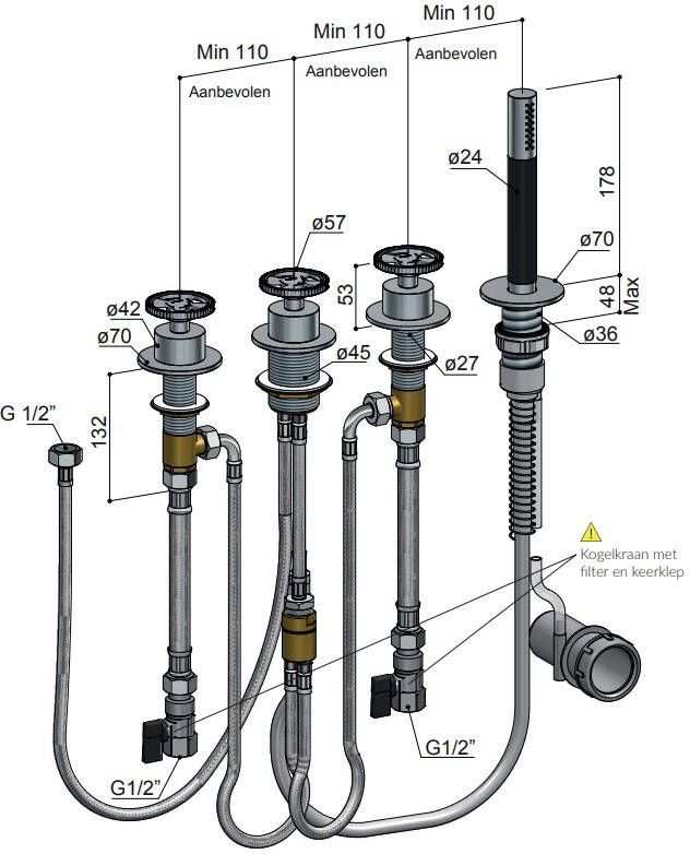 Hotbath Cobber @work CW074 badrandcombinatie met handdouche geborsteld messing PVD