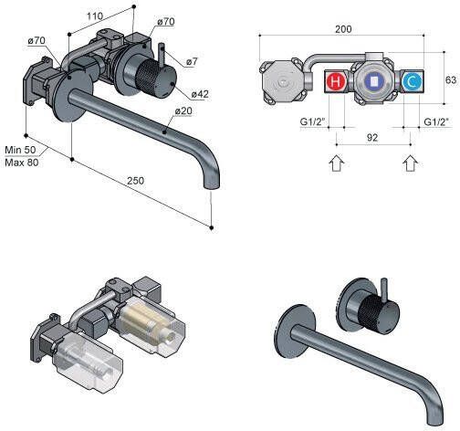 Hotbath Cobber X CX005-25 inbouw wastafelmengkraan 25 cm geborsteld messing PVD