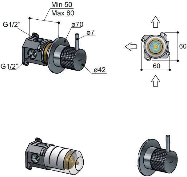 Hotbath Cobber X CX011 inbouw 2-weg omstel geborsteld nikkel