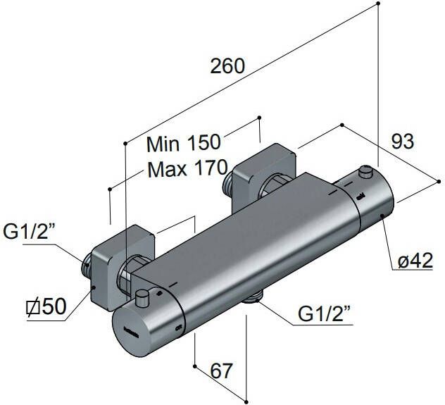 Hotbath Gal GL008 thermostatische douchekraan met onderaansluiting geborsteld gunmetal PVD
