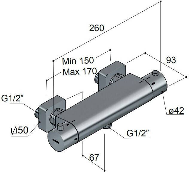 Hotbath Gal GL008 thermostatische douchekraan met onderaansluiting geborsteld messing PVD