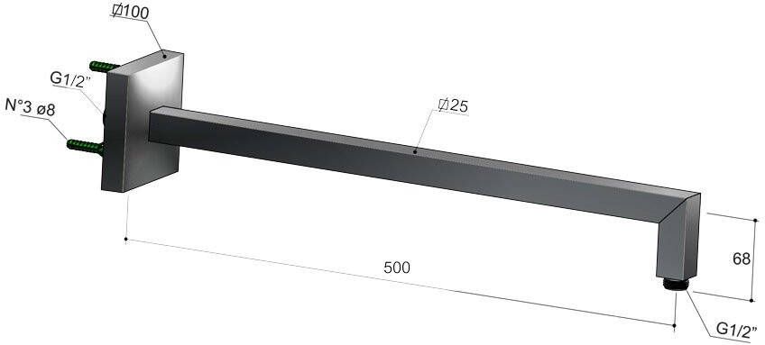 Hotbath Mate M461 wandarm vierkant verzwaard 50cm geborsteld nikkel