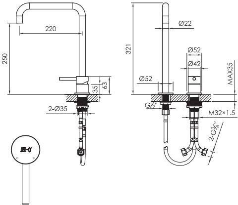 JEE-O Slimline 2 gats hoge wastafelmengkraan structuur zwart