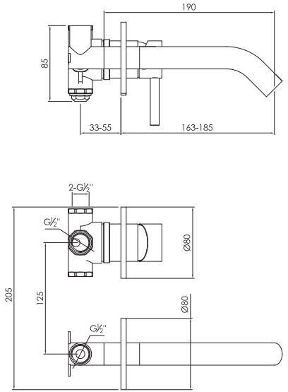 JEE-O Slimline inbouw wastafelmengkraan brons