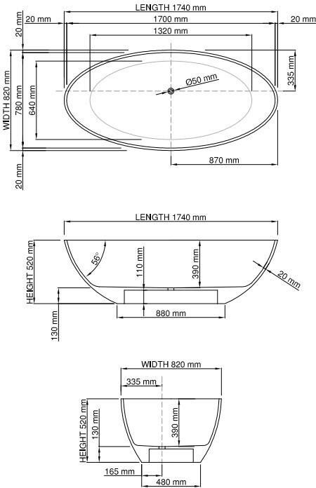 JEE-O Slimline London vrijstaand bad 174x82 mat wit