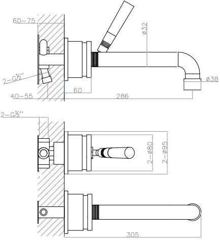 JEE-O Soho inbouw wastafelmengkraan hammercoat zwart mat