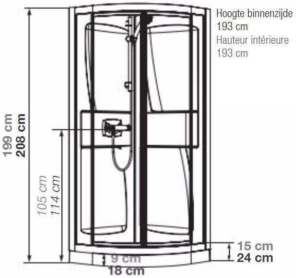 Kinedo Kineprime complete kwartrond douchecabine 9 cm douchebak 90x90 cm chroom