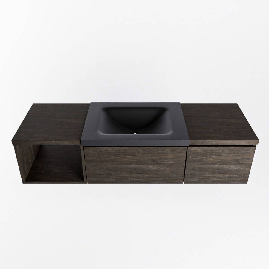 Mondiaz Bukla badmeubel links 2 lades en 1 kraangat 140 dark brown en urban