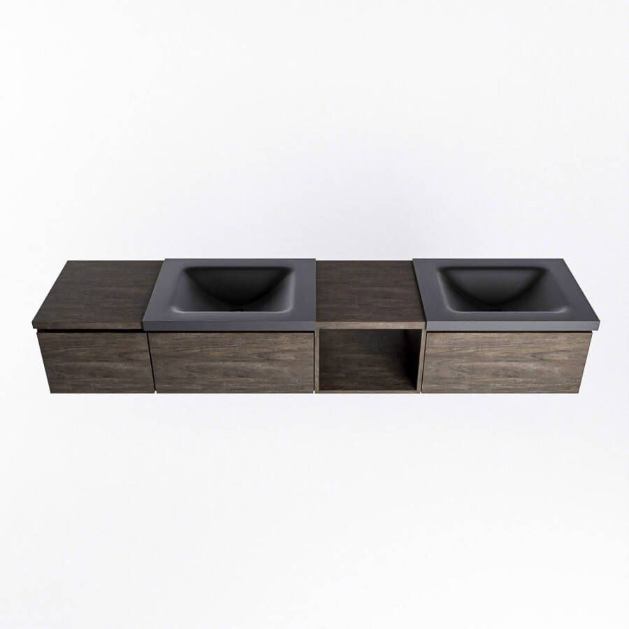 Mondiaz Bukla badmeubel rechts 3 lades 200 dark brown en urban
