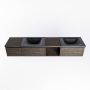 Mondiaz BUKLA badkamermeubelset 200x45x34cm 0 kraangaten 2 wasbakken solid surface Urban greeploos 3 lades met softclose Melamine Dark brown BUKLA20147 - Thumbnail 4