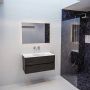 Mondiaz Vica Moon badmeubel eiken donker bruin 100 cm 2 lades solid surface enkele spoelbak midden zonder kraangat - Thumbnail 3