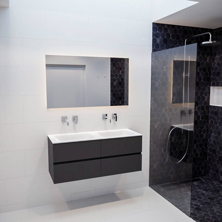 Mondiaz Vica 120 badmeubel dark grey 4 lades wastafel Cloud dubbel zonder kraangat