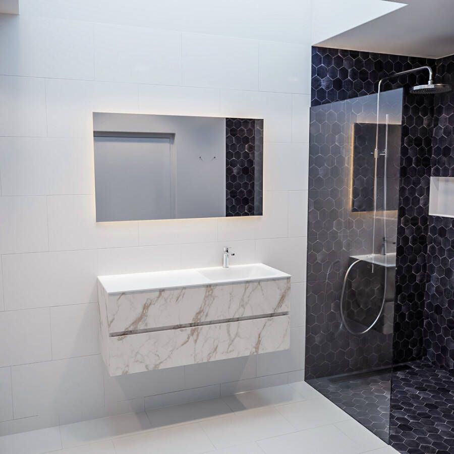 Mondiaz Vica 120cm badmeubel carrara 2 lades wastafel Cloud rechts met 1 kraangat