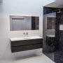 Mondiaz Vica Moon badmeubel eiken donker bruin 150 cm 2 lades solid surface enkele spoelbak midden zonder kraangat - Thumbnail 4