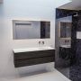 Mondiaz Vica Moon badmeubel eiken donker bruin 150 cm 2 lades solid surface enkele spoelbak rechts zonder kraangat - Thumbnail 3