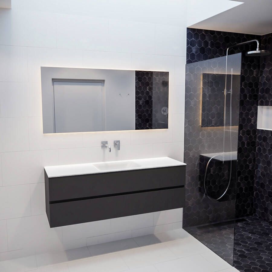 Mondiaz Vica 150 badmeubel dark grey 2 lades wastafel Cloud midden zonder kraangat