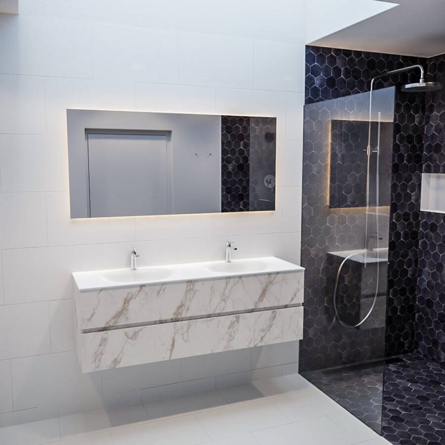 Mondiaz Vica 150cm badmeubel carrara 2 lades wastafel Moon dubbel met 2 kraangaten