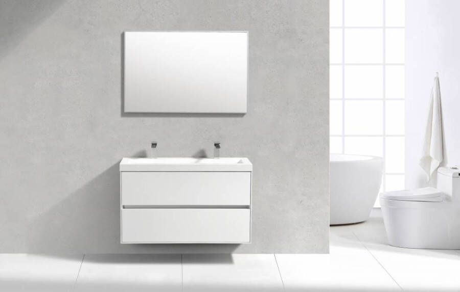 Neuer Compact badkamermeubel wastafel met twee kraangaten 100 glans wit