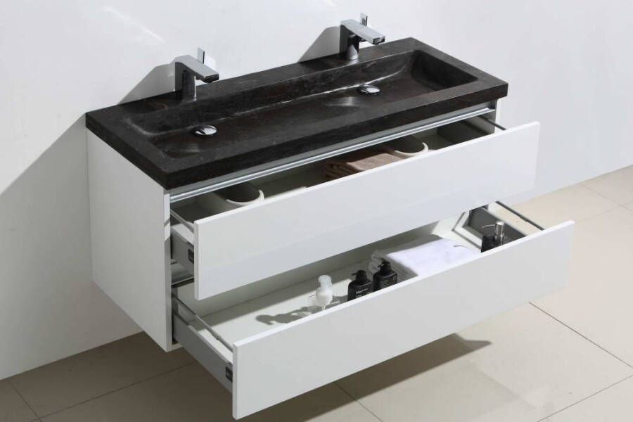 Neuer Infinity badkamermeubel Trend Stone dubbele wastafel met kraangaten 120 glans wit