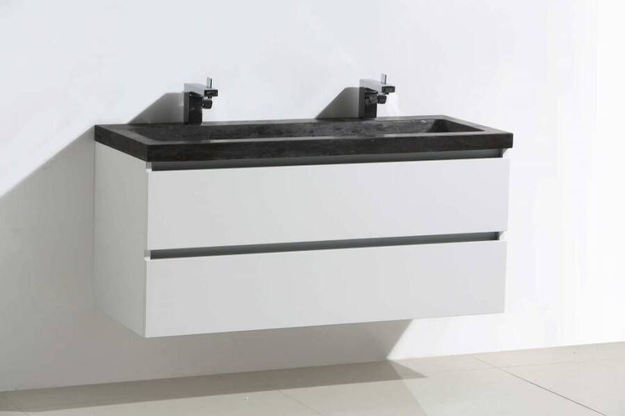 Neuer Infinity badkamermeubel Trend Stone enkele wastafel met kraangaten 120 glans wit