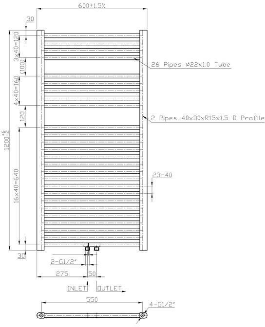 Neuer Lydia radiator met midden-onderaansluiting 120x60 grafiet