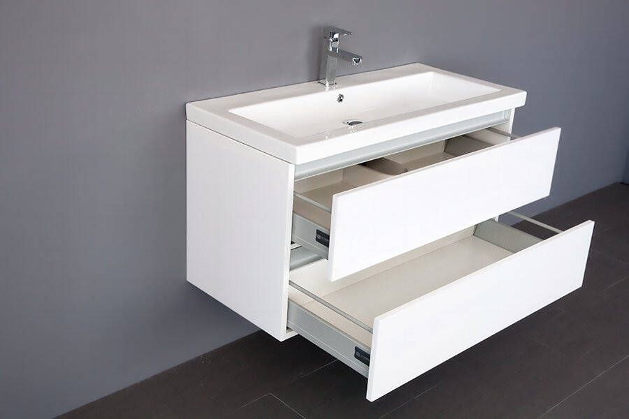 Neuer Senza badkamermeubel met Trendline wastafel met kraangaten 100 glans wit