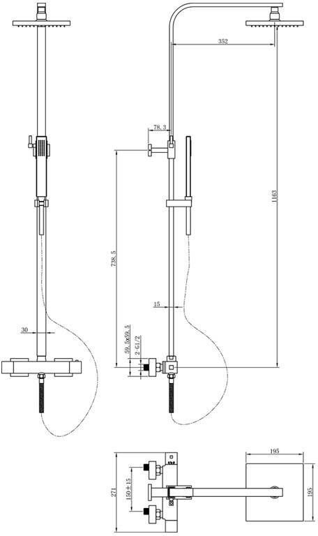 Neuer thermostatische opbouw doucheset vierkant 20 chroom