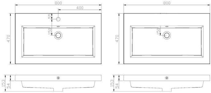 Neuer Trendline wastafel met kraangat 80 wit