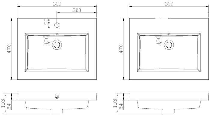 Neuer Trendline wastafel zonder kraangat 60 wit