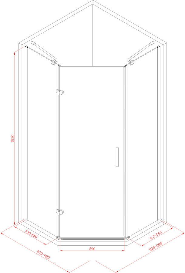 Neuer Vijfhoek douchecabine 100x100 met 1 deur