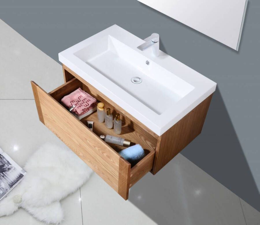 Neuer Wood Eiken badkamermeubel met Trendline wastafel 80