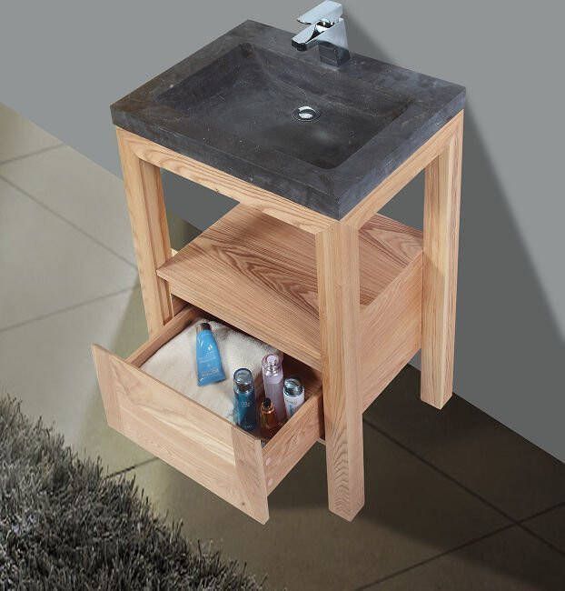 Neuer Wood Robusta badkamermeubel Trend Stone wastafel met kraangat 60