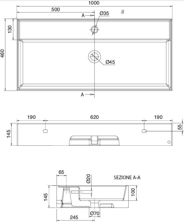 Novara Legato wastafel Dun keramiek met overloop 100x46x14 5 1 kraangat