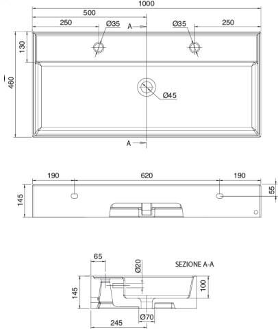 Novara Legato wastafel Dun keramiek met overloop 100x46x14 5 2 kraangaten