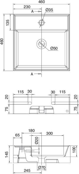 Novara Legato wastafel Dun keramiek met overloop 46x46x14 5