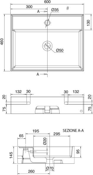 Novara Legato wastafel Dun keramiek met overloop 80x46x14 5