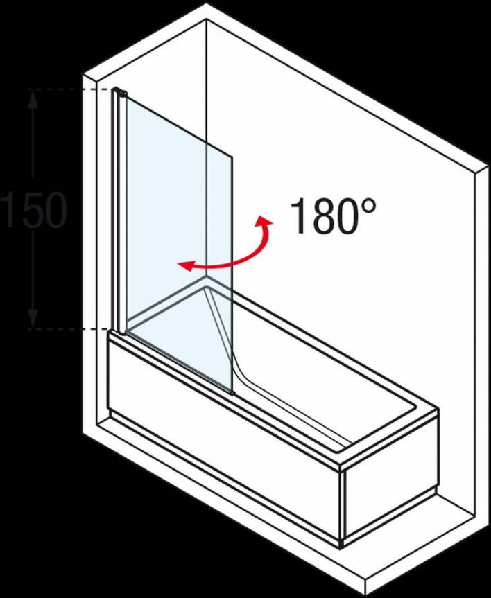 Novellini Aurora 1-delige badwand 70x150 cm omkeerbaar matchroom-helder glas