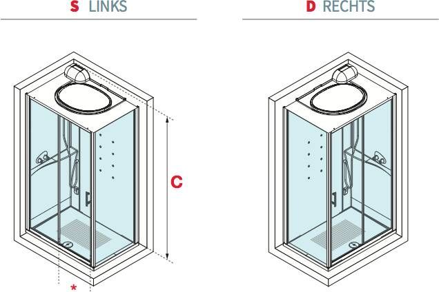 Novellini Eon 2P Hammam rechts 120x80 cm Chroom