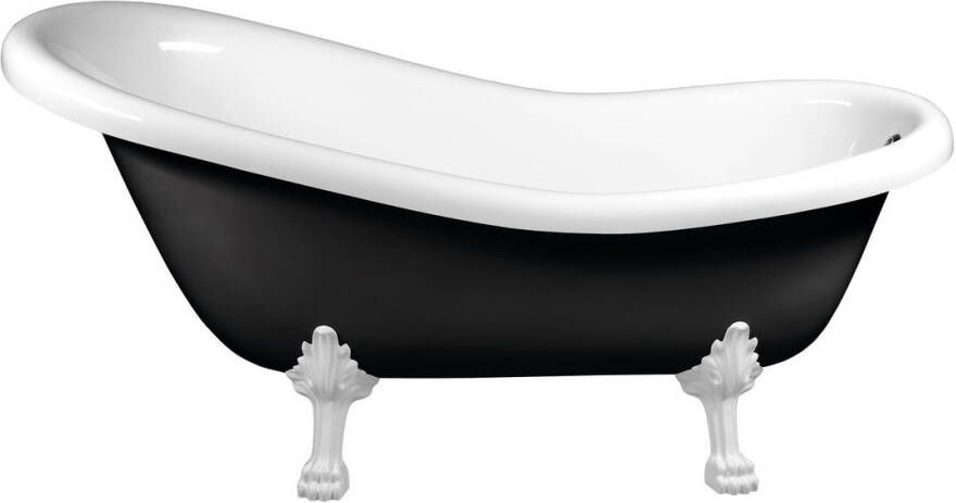 Polysan Retro vrijstaand bad op pootjes 158x73x72cm witte poten zwart wit