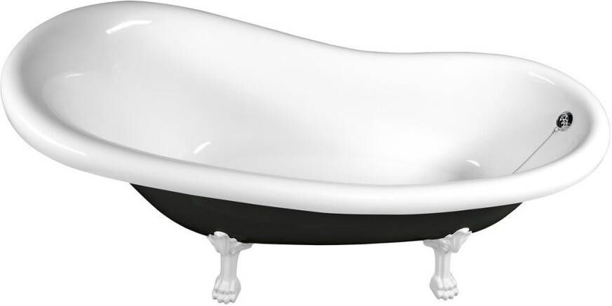 Polysan Retro vrijstaand bad op pootjes 158x73x72cm witte poten zwart wit