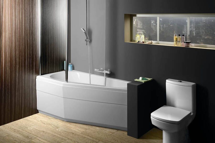 Polysan Tigra Asymmetrische badkuip 150x75x46cm inclusief steunpoten links wit